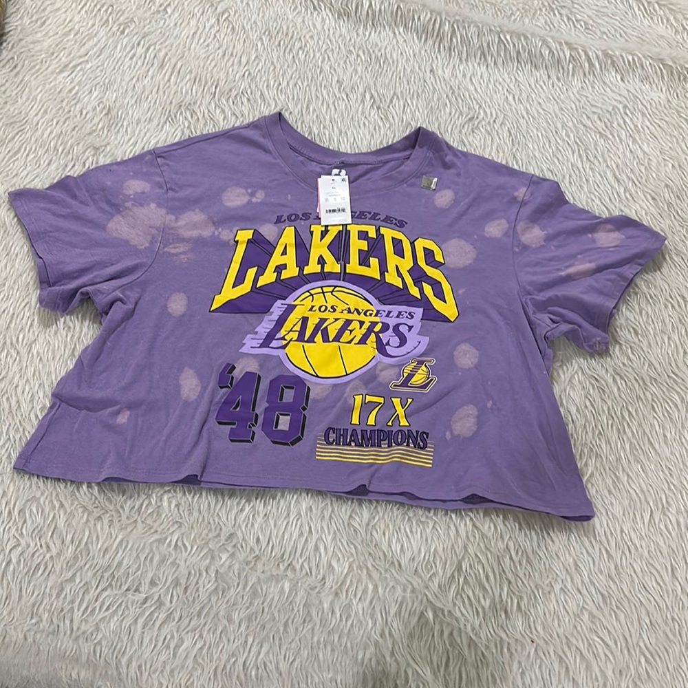 NBA Lakers women’s purple cropped tie dye t shirt NEW